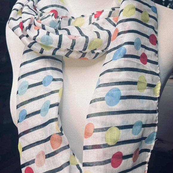 🎨 Modern Striped Scarf with Colorful Dots – Playful & Chic - Picture 12 of 12
